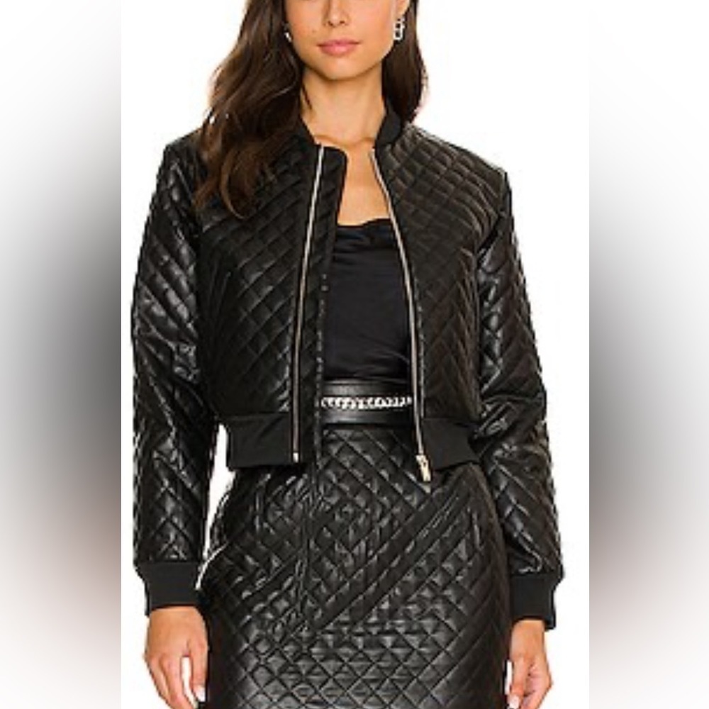AMANDA UPRICHARD Revolve Frankie Quilted Vegan Leather black bomber jacket large